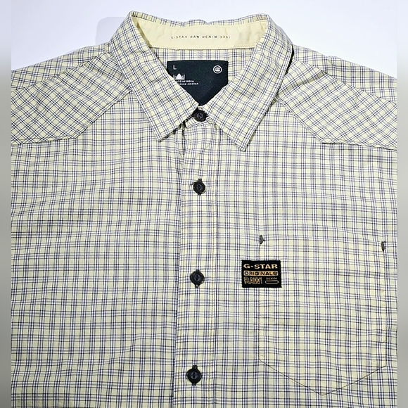 G-Star Raw NIECK GRAD Gray Yellow Plaid Checked Button Down Shirt Men Large - Picture 8 of 8